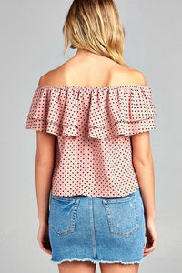 Women's Double Ruffle Off Shoulder Polka Dot Top