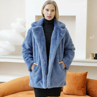 2022 Autumn Winter New Women Faux Fur Coat Elegant Fluffy Thick Warm