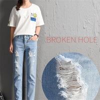 2022 New Women Fashion Mid Waist Boyfriend Big Ripped Hole Jeans