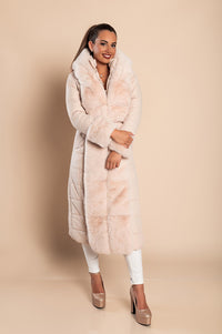 Long winter padded jacket with faux fur, beige