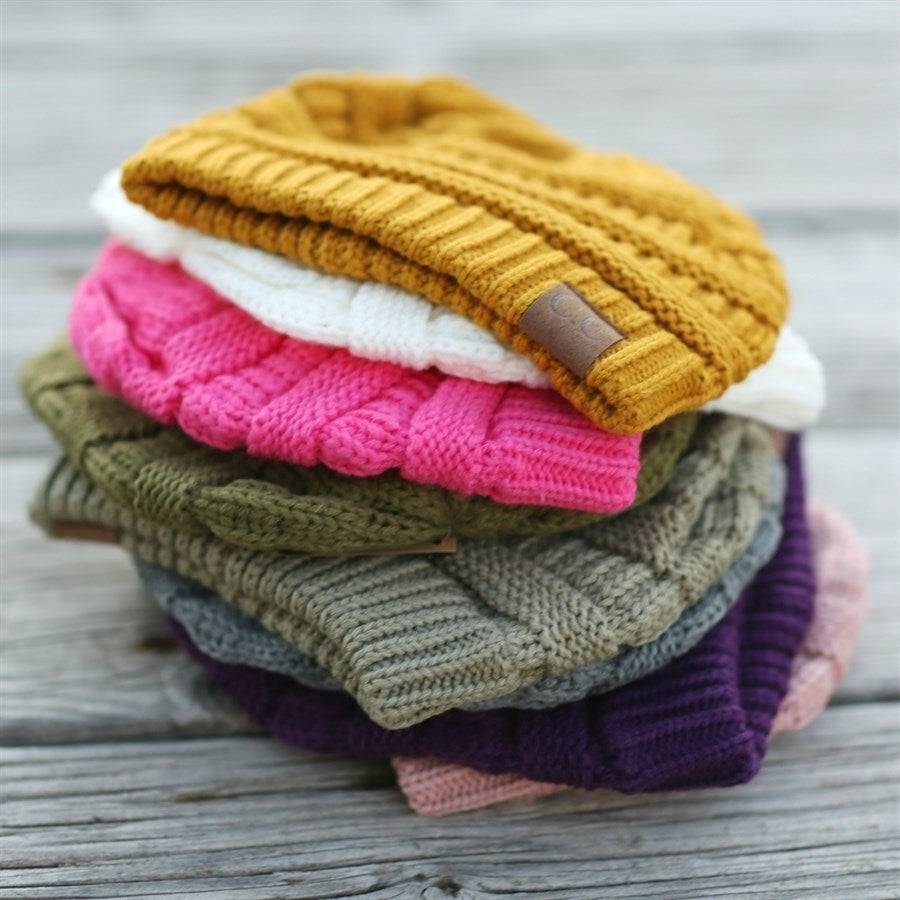 CC Beanie Popular Unisex Cable Knit Men Women Kids Skully Winter Hats