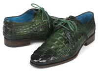 Paul Parkman Men's Green Croco Textured Leather Derby Shoes