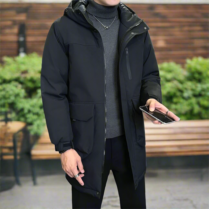 Mens Mid Length Windproof Hooded Jacket