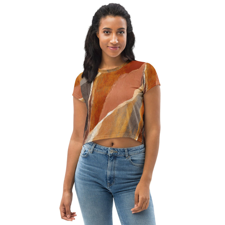 Womens Stretch Fit Crop Tee, Abstract Stone Pattern 59731