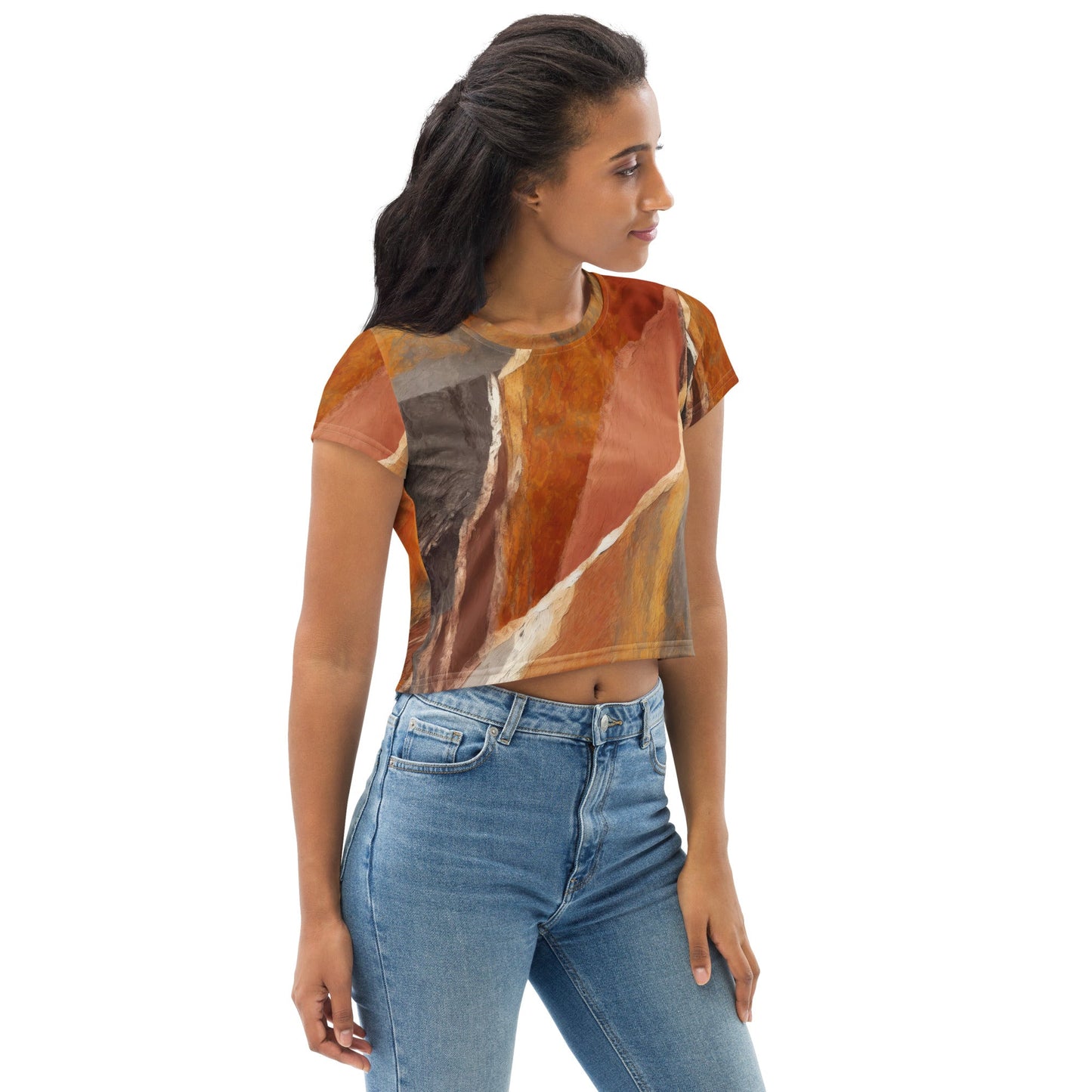 Womens Stretch Fit Crop Tee, Abstract Stone Pattern 59731