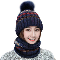 2-Pieces Winter Beanie Hat Scarf Set Warm Fuzzy Knit Hat For Women