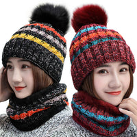 2-Pieces Winter Beanie Hat Scarf Set Warm Fuzzy Knit Hat For Women