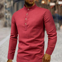 Mens Stand Collar Linen Shirt