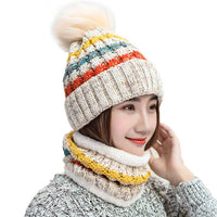 2-Pieces Winter Beanie Hat Scarf Set Warm Fuzzy Knit Hat For Women